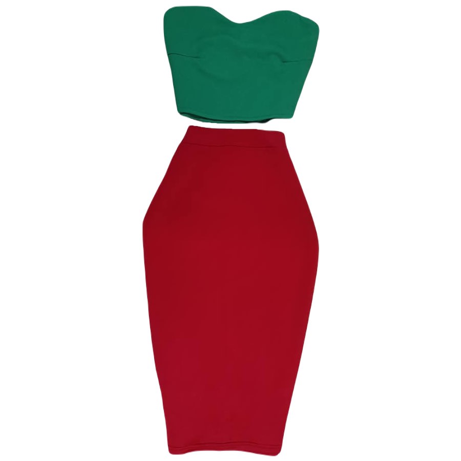 Sleeveless Sweetheart Neckline Blouse and Pencil Skirt